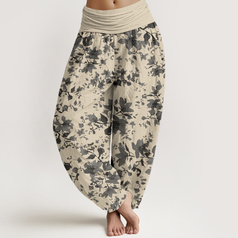 Cotton Leaves Design Women's Elastic Waist Harem Pants
