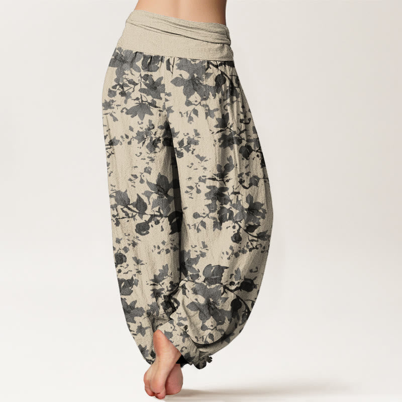 Cotton Leaves Design Women's Elastic Waist Harem Pants