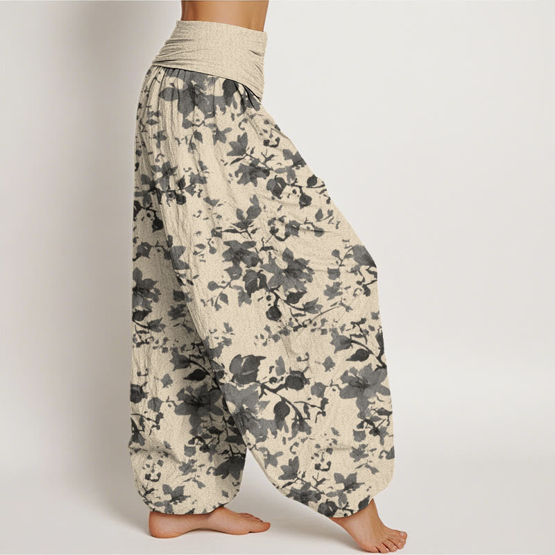 Cotton Leaves Design Women's Elastic Waist Harem Pants