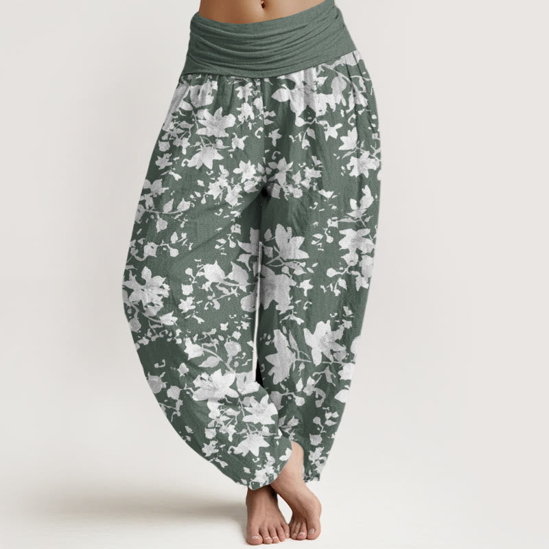 Cotton Leaves Design Women's Elastic Waist Harem Pants