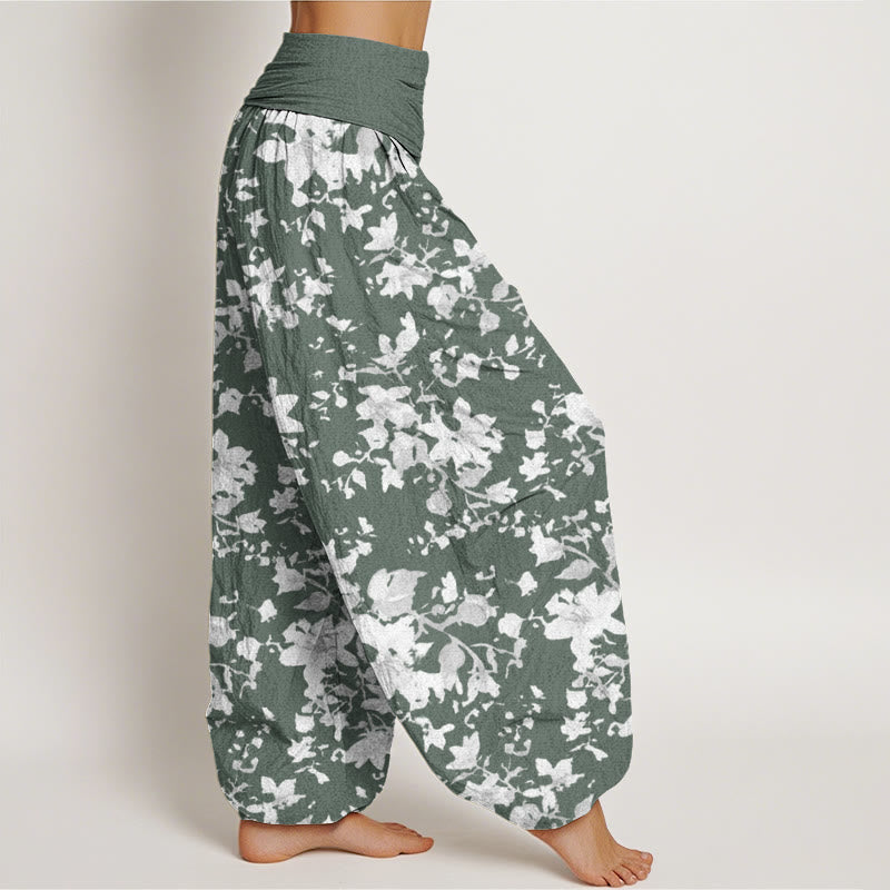 Cotton Leaves Design Women's Elastic Waist Harem Pants