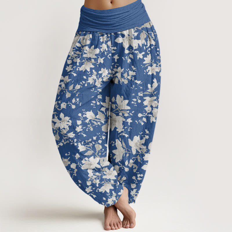 Cotton Leaves Design Women's Elastic Waist Harem Pants
