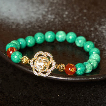 Natural Jade and Agate Om Mani Padme Hum Rotating Cyclone Charm Copper Bracelet