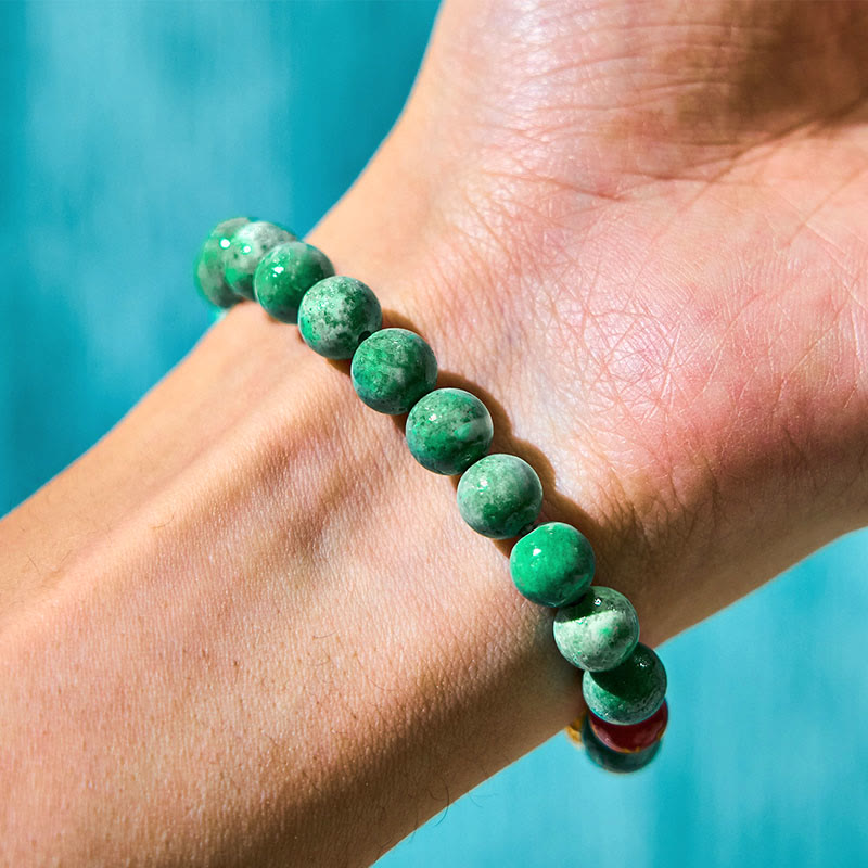 Natural Jade and Agate Om Mani Padme Hum Rotating Cyclone Charm Copper Bracelet