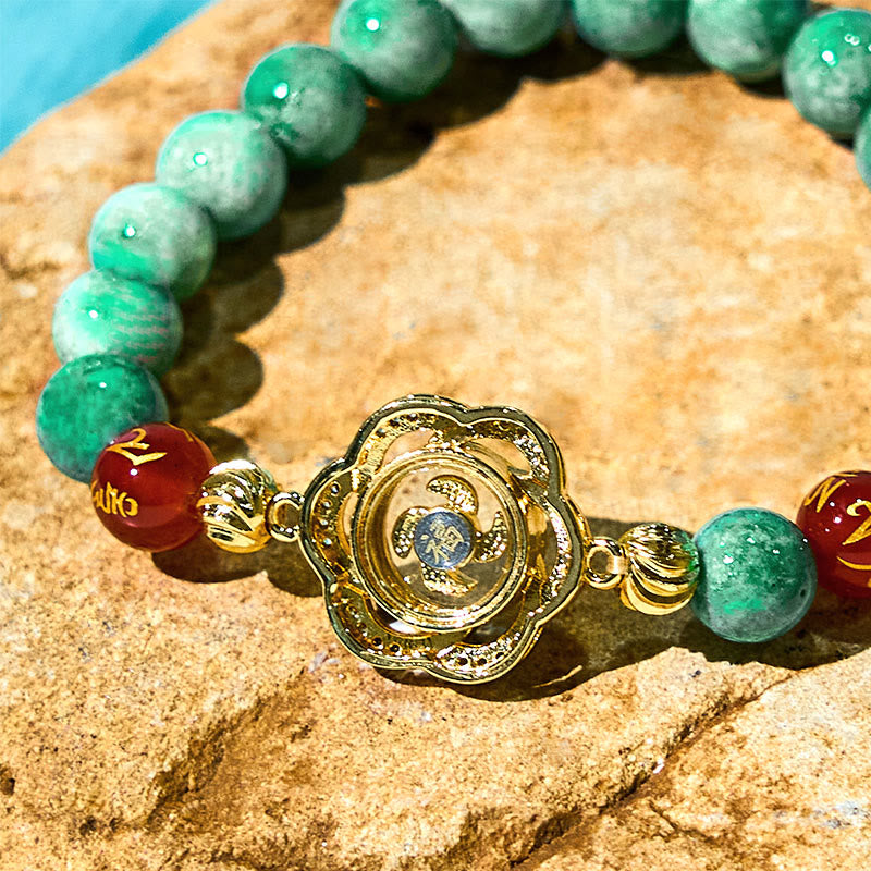 Natural Jade and Agate Om Mani Padme Hum Rotating Cyclone Charm Copper Bracelet