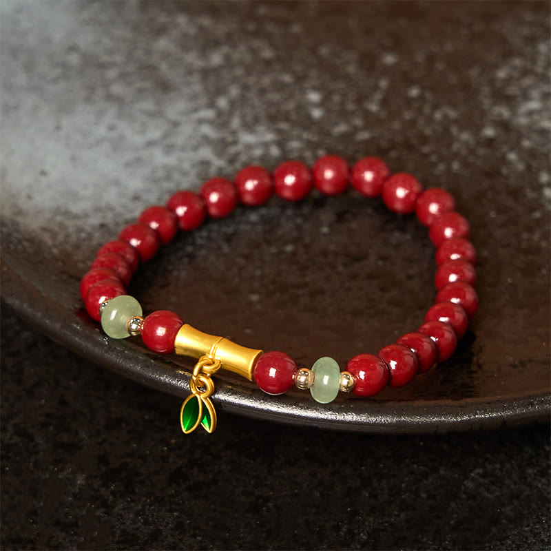 Handmade Cinnabar and Green Aventurine Bamboo Copper Bracelet