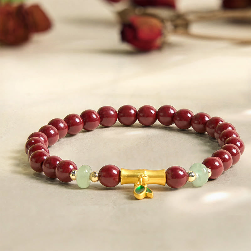 Handmade Cinnabar and Green Aventurine Bamboo Copper Bracelet