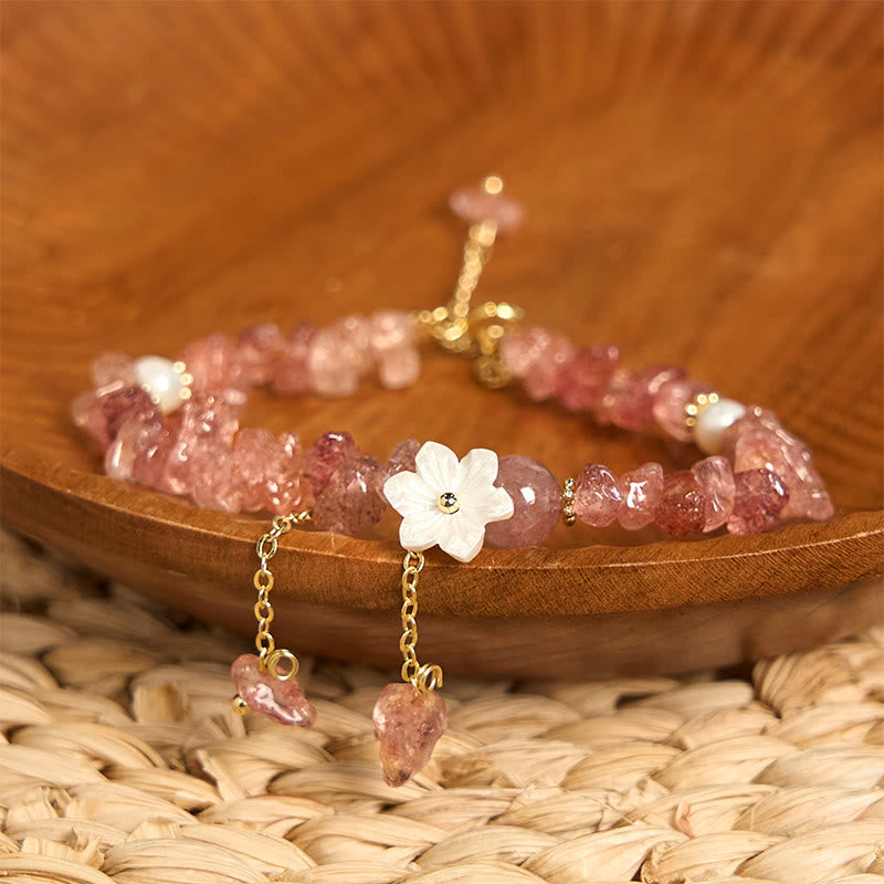 Natural Strawberry Quartz Green Strawberry Quartz Super Seven Crystal Flower Healing Bracelet