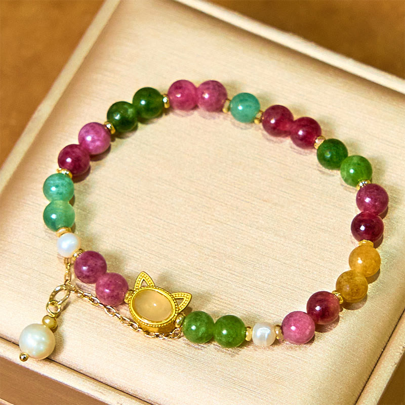 Colorful Tourmaline Lucky Cat Positive Bracelet