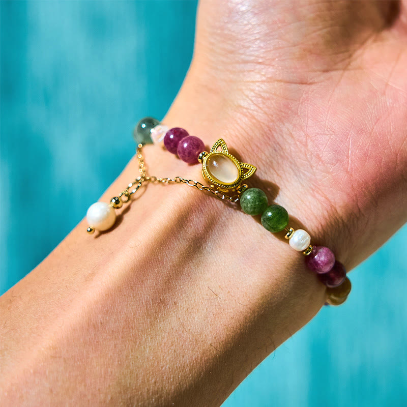 Colorful Tourmaline Lucky Cat Positive Bracelet