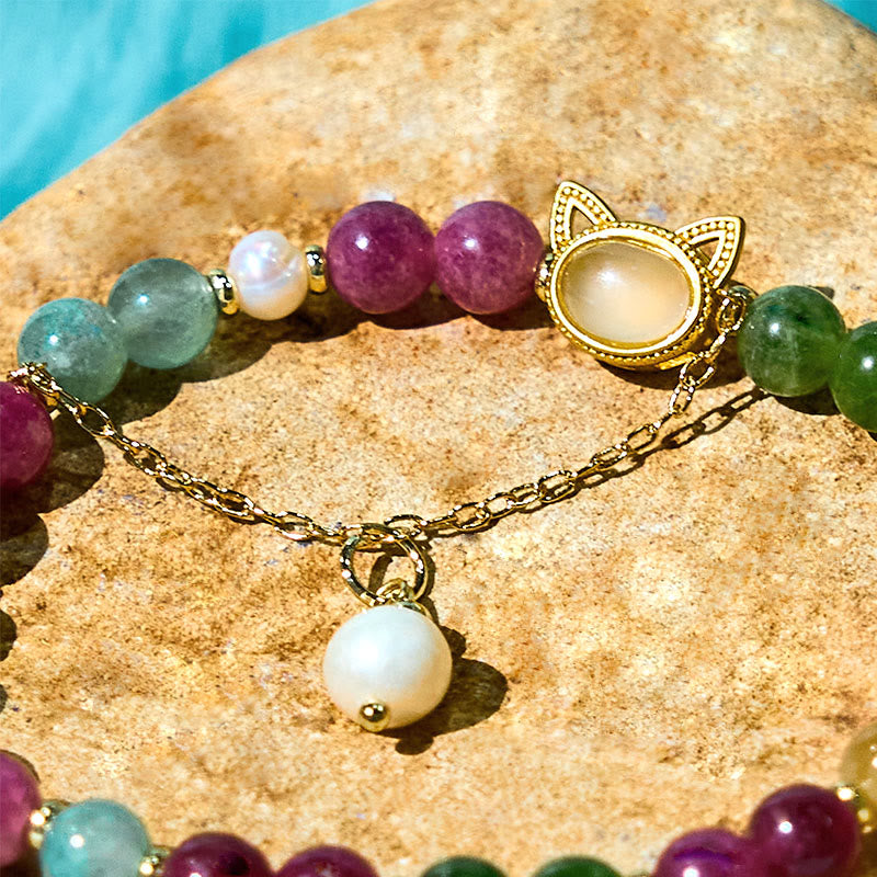 Colorful Tourmaline Lucky Cat Positive Bracelet