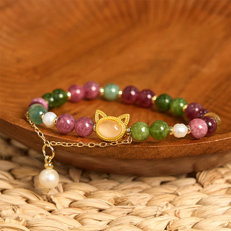 Colorful Tourmaline Lucky Cat Positive Bracelet