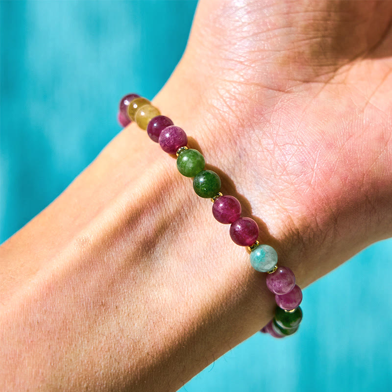 Colorful Tourmaline Lucky Cat Positive Bracelet