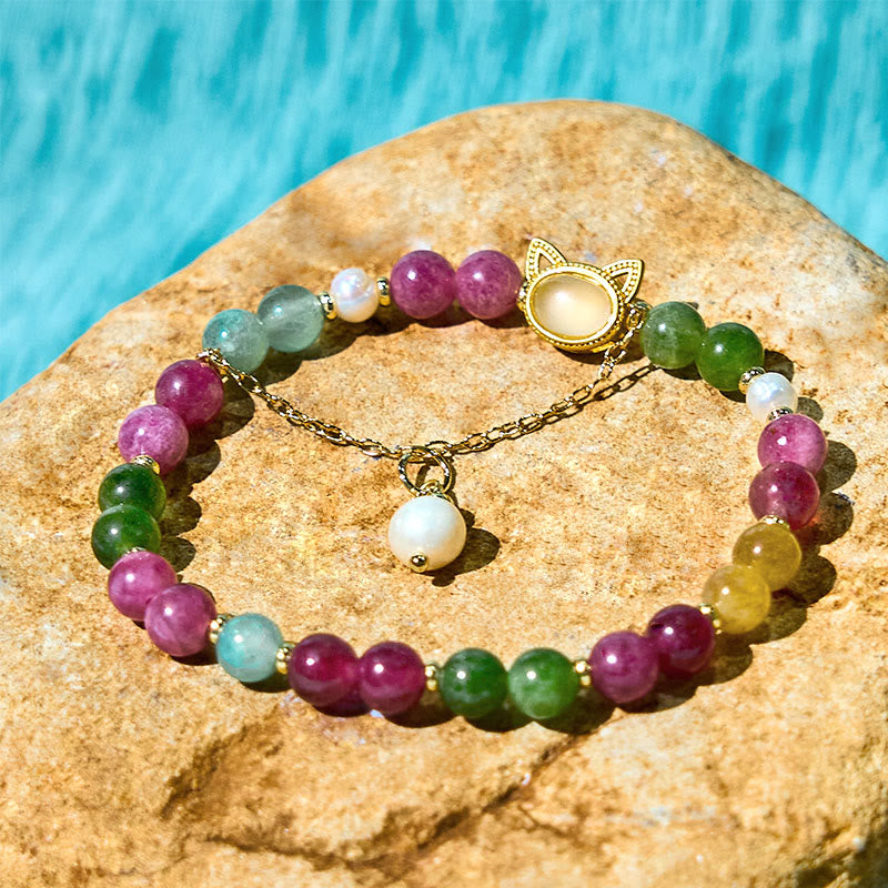 Colorful Tourmaline Lucky Cat Positive Bracelet