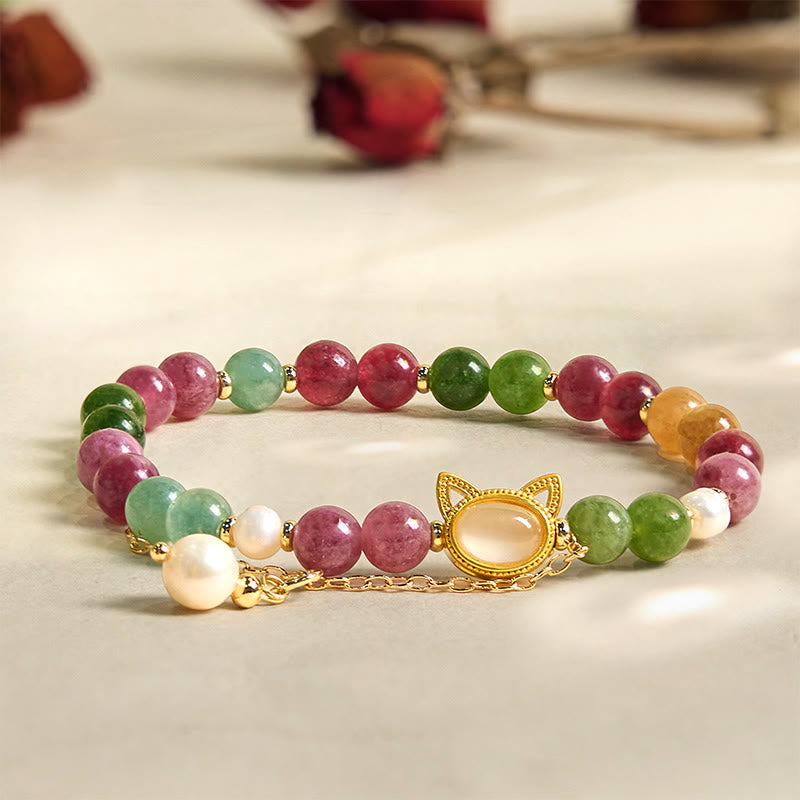 Colorful Tourmaline Lucky Cat Positive Bracelet