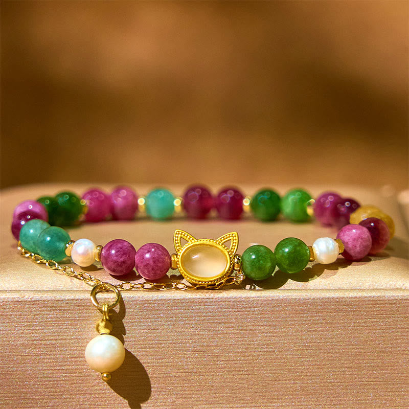 Colorful Tourmaline Lucky Cat Positive Bracelet