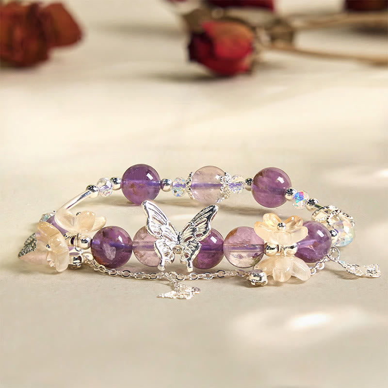 Natural Purple Phantom Butterfly Flowers Wisdom Bracelet