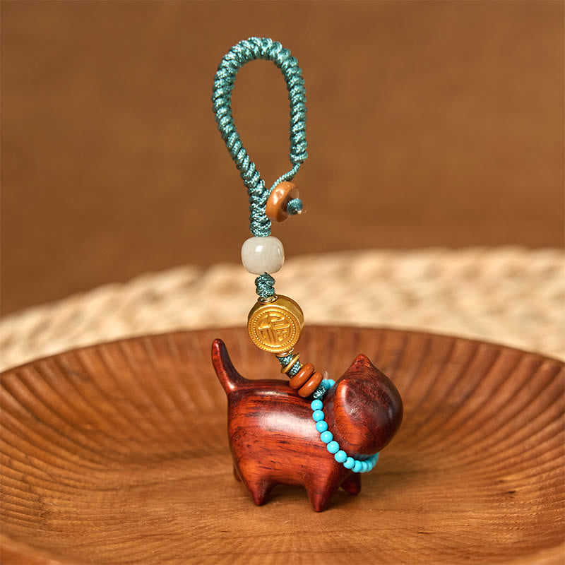Hetian Jade Natural Sandalwood Red Sandalwood Green Sandalwood Fu Character Abundance Key Chain
