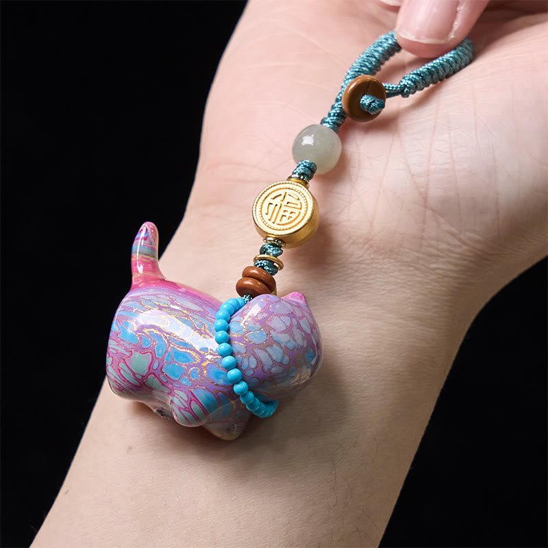 Hetian Jade Natural Sandalwood Red Sandalwood Green Sandalwood Fu Character Abundance Key Chain