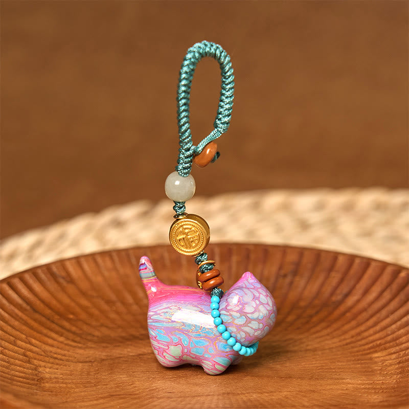 Hetian Jade Natural Sandalwood Red Sandalwood Green Sandalwood Fu Character Abundance Key Chain