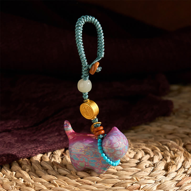 Hetian Jade Natural Sandalwood Red Sandalwood Green Sandalwood Fu Character Abundance Key Chain