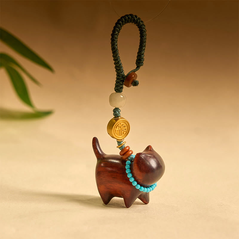 Hetian Jade Natural Sandalwood Red Sandalwood Green Sandalwood Fu Character Abundance Key Chain