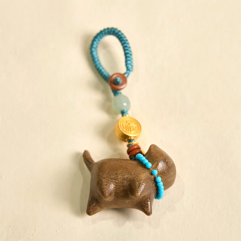 Hetian Jade Natural Sandalwood Red Sandalwood Green Sandalwood Fu Character Abundance Key Chain