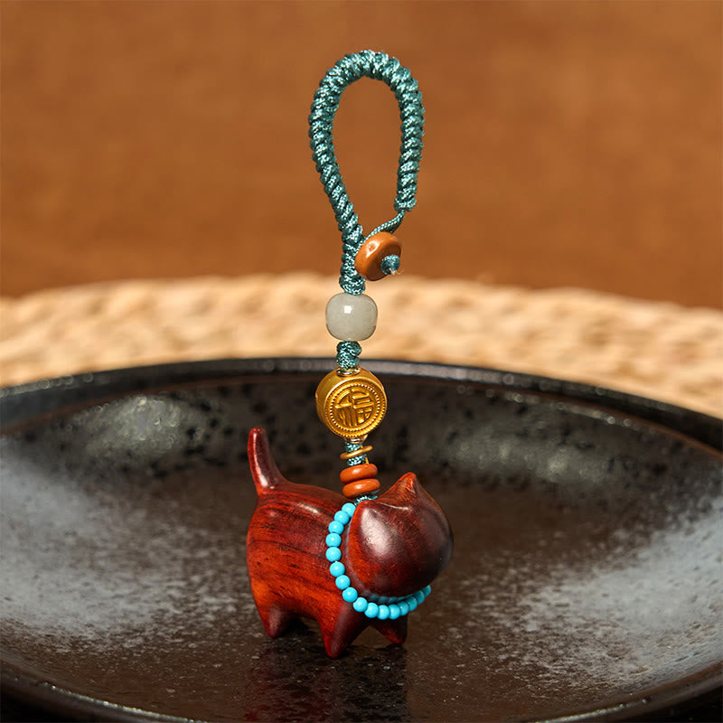 Hetian Jade Natural Sandalwood Red Sandalwood Green Sandalwood Fu Character Abundance Key Chain