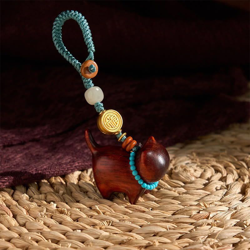 Hetian Jade Natural Sandalwood Red Sandalwood Green Sandalwood Fu Character Abundance Key Chain