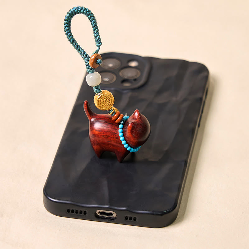 Hetian Jade Natural Sandalwood Red Sandalwood Green Sandalwood Fu Character Abundance Key Chain