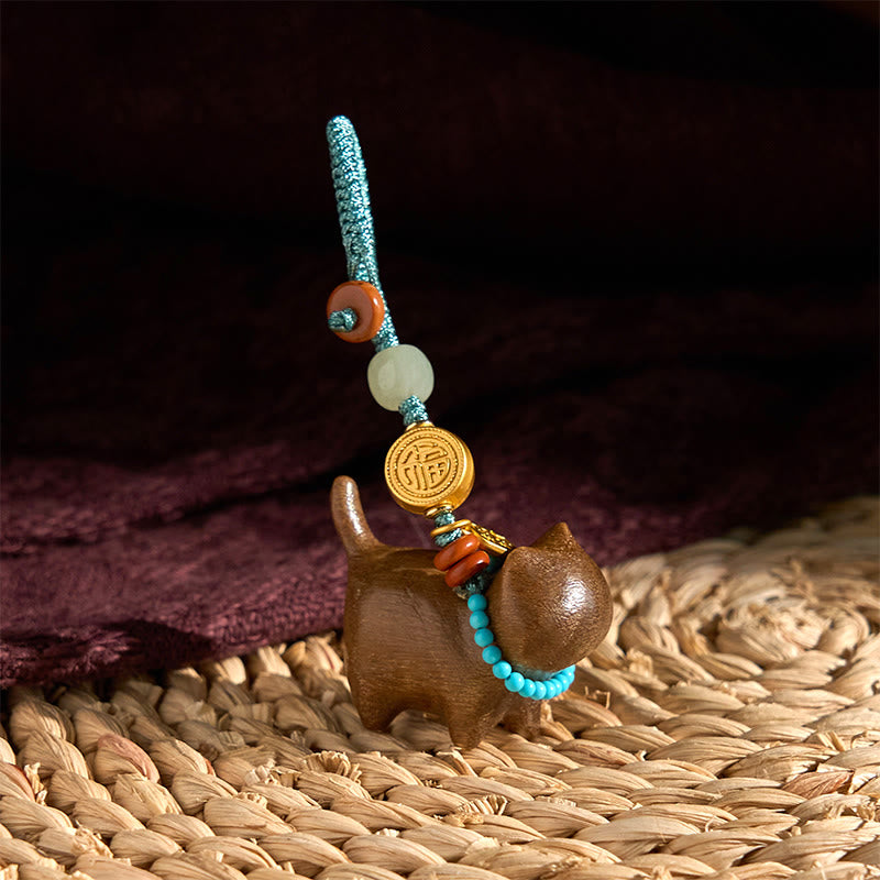 Hetian Jade Natural Sandalwood Red Sandalwood Green Sandalwood Fu Character Abundance Key Chain