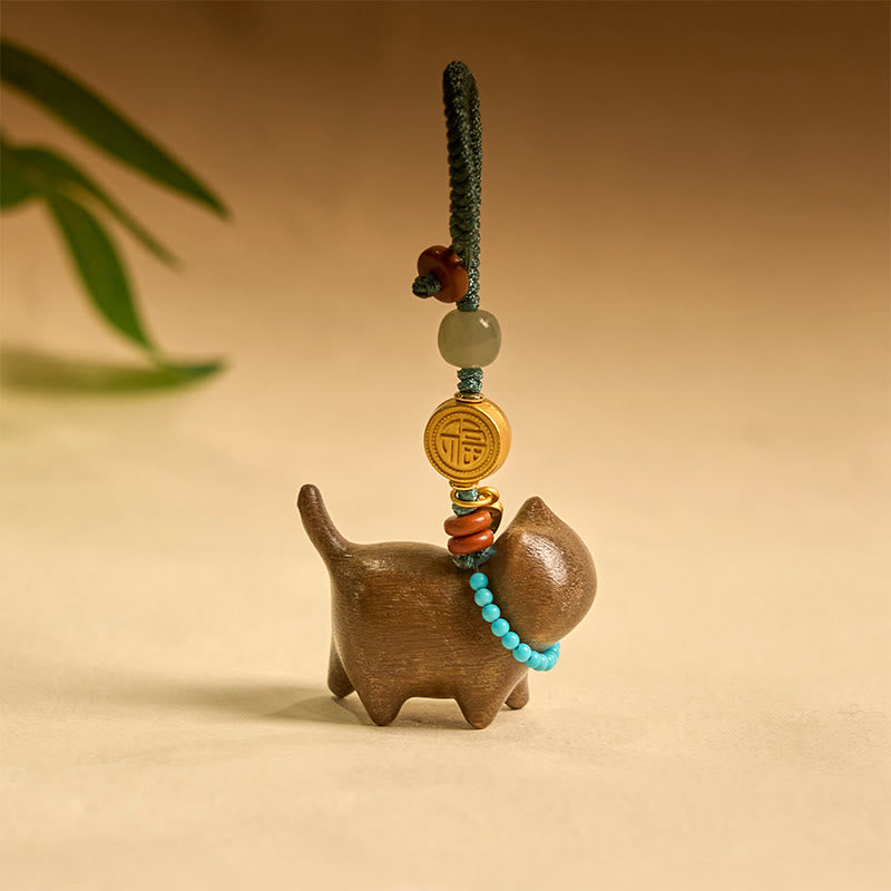 Hetian Jade Natural Sandalwood Red Sandalwood Green Sandalwood Fu Character Abundance Key Chain