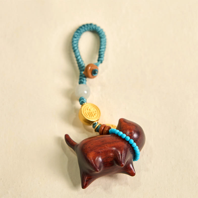 Hetian Jade Natural Sandalwood Red Sandalwood Green Sandalwood Fu Character Abundance Key Chain