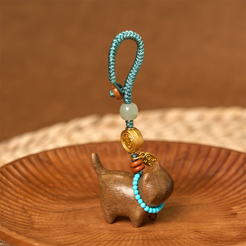 Hetian Jade Natural Sandalwood Red Sandalwood Green Sandalwood Fu Character Abundance Key Chain
