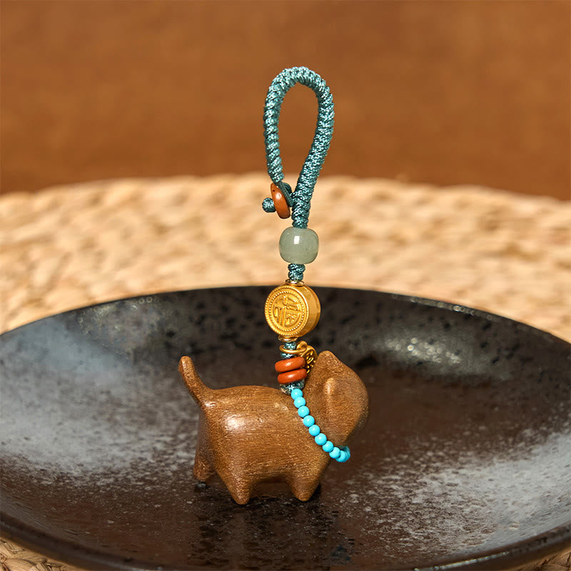 Hetian Jade Natural Sandalwood Red Sandalwood Green Sandalwood Fu Character Abundance Key Chain