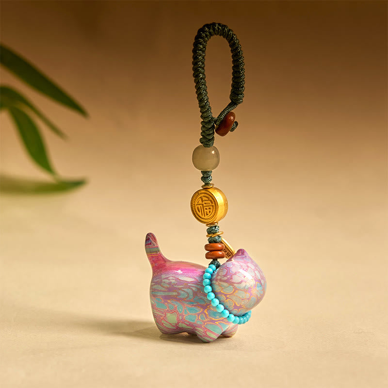 Hetian Jade Natural Sandalwood Red Sandalwood Green Sandalwood Fu Character Abundance Key Chain