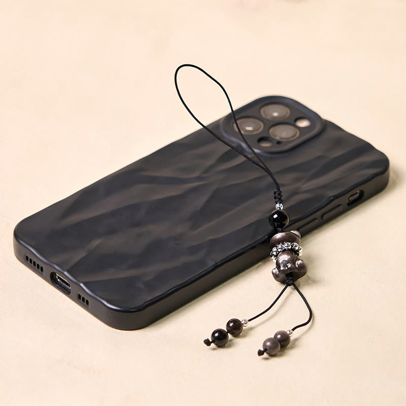 Natural Silver Sheen Obsidian Kitten Cat Phone Charm | Energetic Anchor