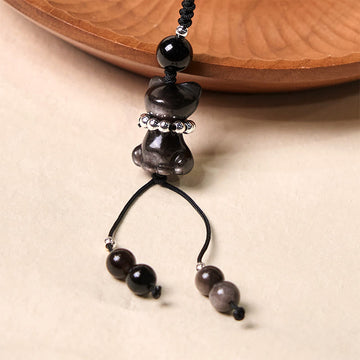 Natural Silver Sheen Obsidian Kitten Cat Phone Charm | Energetic Anchor