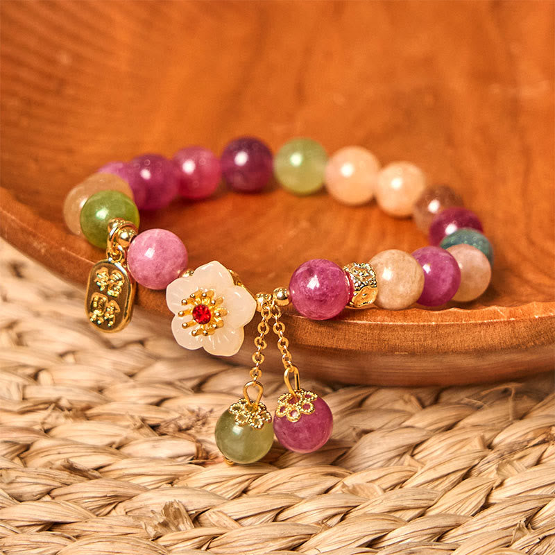 Natural Tourmaline Fu Character Flower Lucky Brand Bracelet