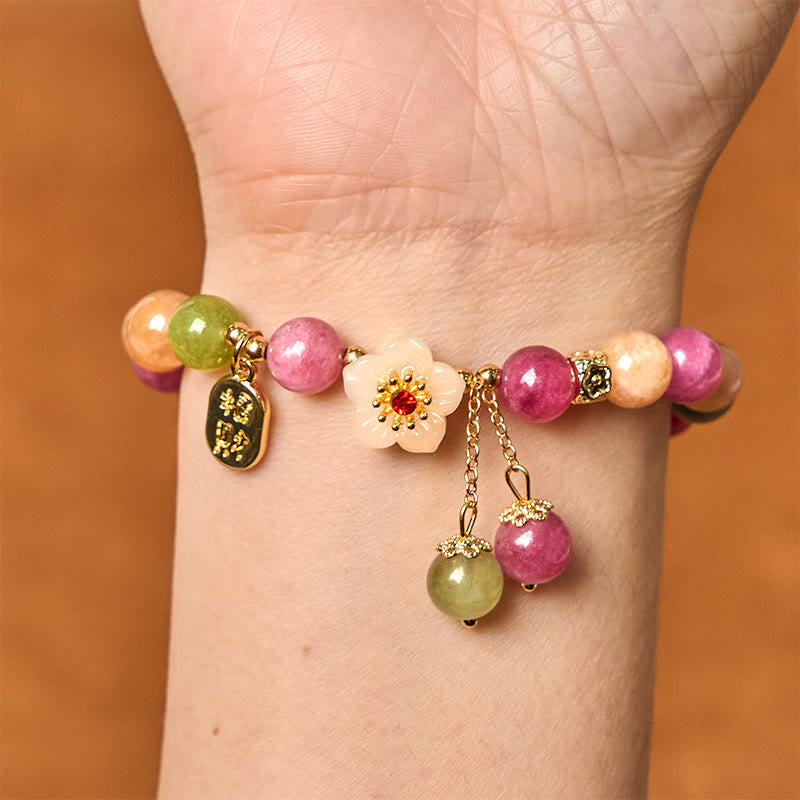 Natural Tourmaline Fu Character Flower Lucky Brand Bracelet