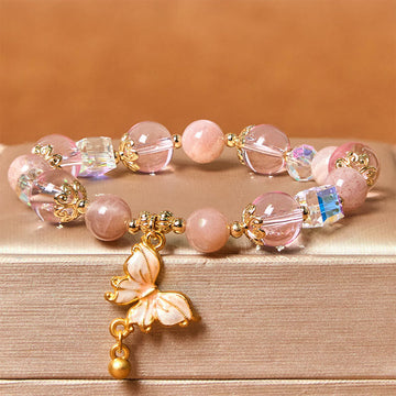 Sun Stone Beaded Bracelet with Butterfly Charm