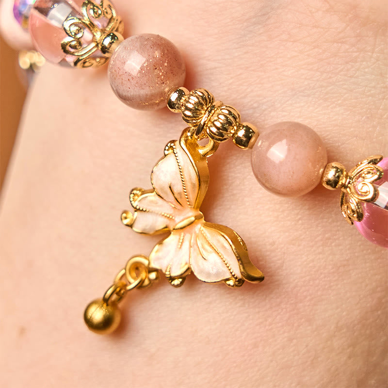 Natural Crystal Beaded Bracelet with Copper Butterfly Charm for Peace