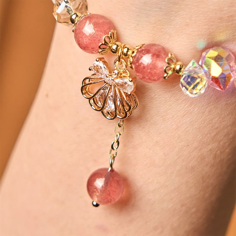Natural Strawberry Quartz Pearl Shell Positive Bracelet