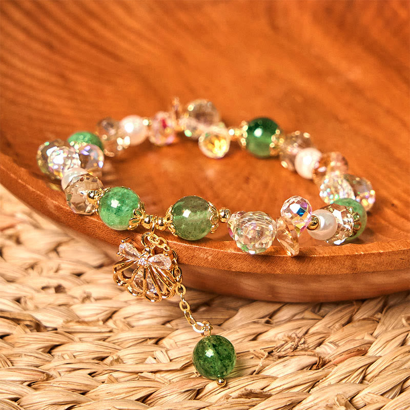 Natural Strawberry Quartz Pearl Shell Positive Bracelet
