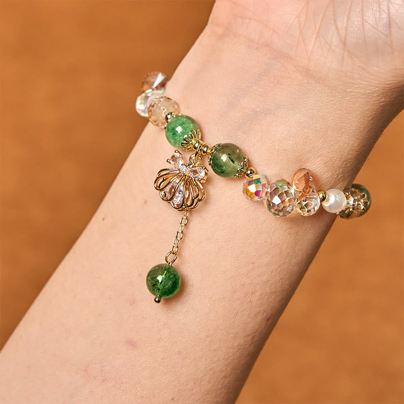 Natural Strawberry Quartz Pearl Shell Positive Bracelet