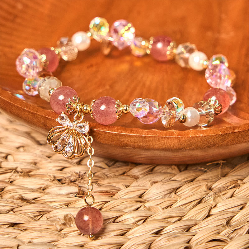 Natural Strawberry Quartz Pearl Shell Positive Bracelet