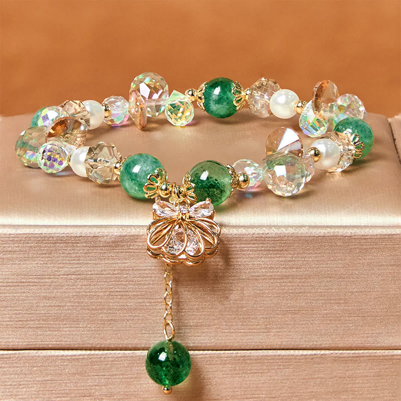 Natural Strawberry Quartz Pearl Shell Positive Bracelet
