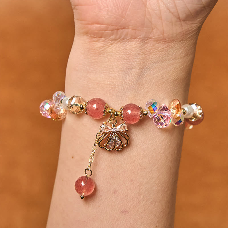 Natural Strawberry Quartz Pearl Shell Positive Bracelet