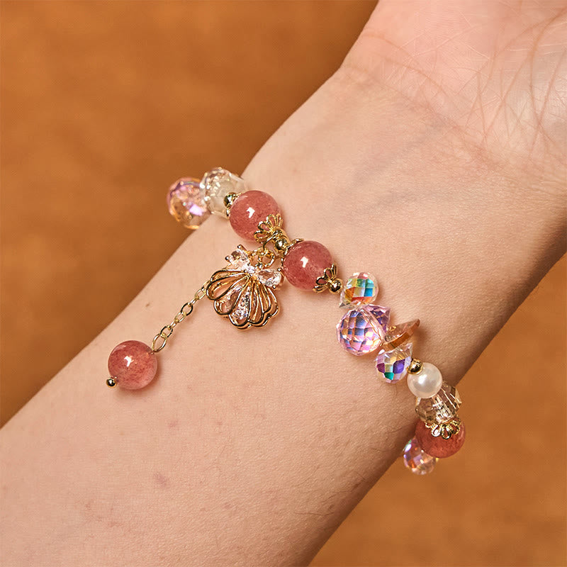 Natural Strawberry Quartz Pearl Shell Positive Bracelet