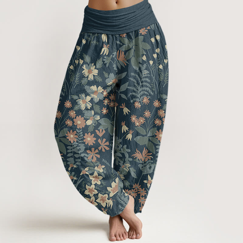 Tactile Cotton Botanical Pleated-Waist Harem Pants